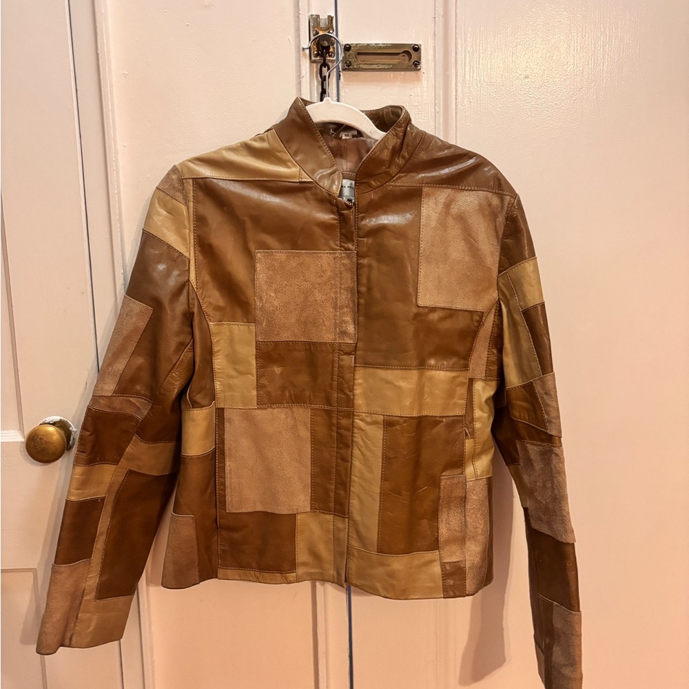 Patchwork Leather Jacket - Brown - image 1